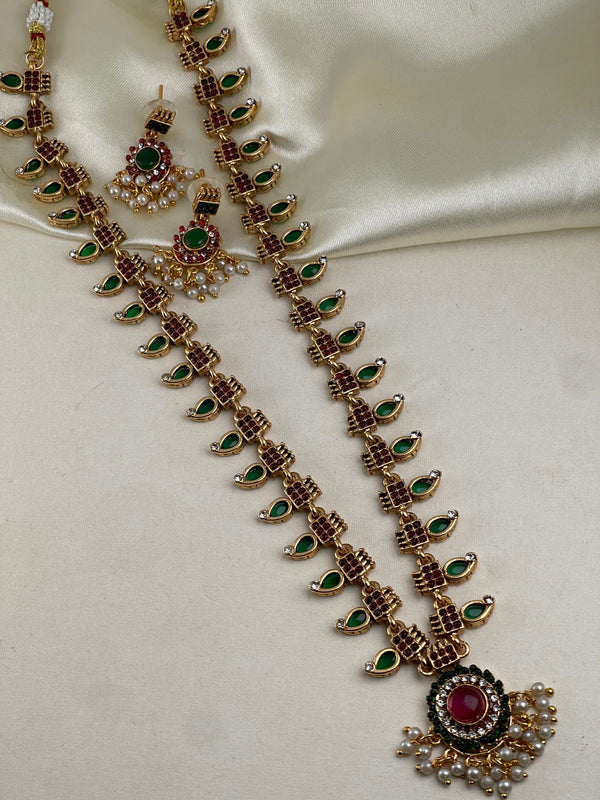 Long Palakkam Emarald and Ruby Stone Haraam