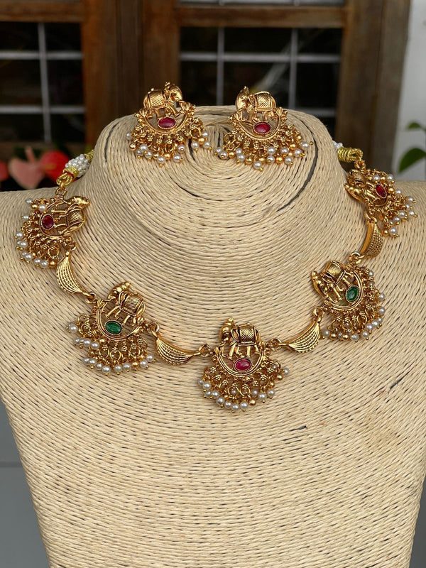 Ruby and Emerald Elephant Necklace