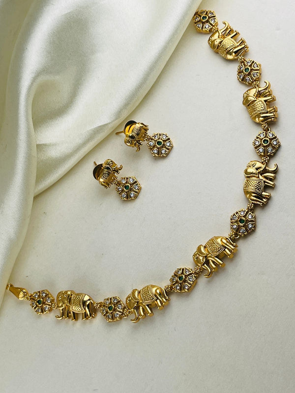 Premium Emerald Flower Diamond Elephant Necklace
