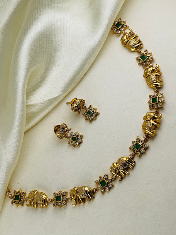 Premium Emerald and Diamond Elephant Necklace