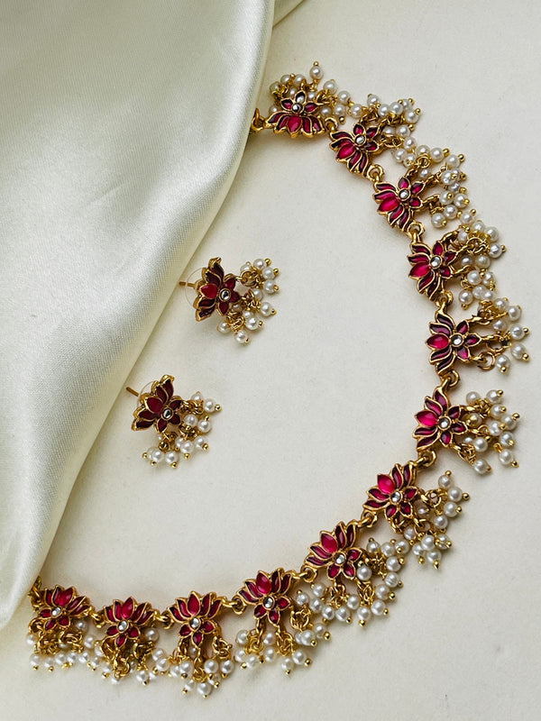 Rani Pink Lotus Kundan and Pearl