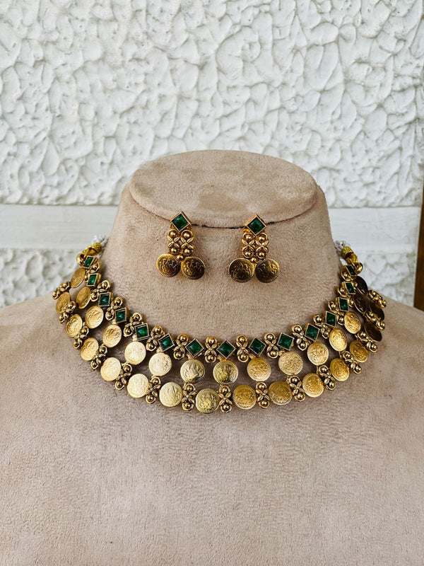 Emerald Coin Layer Necklace