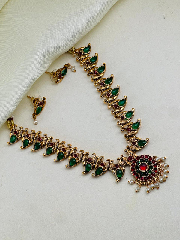 Multi Color Palakka and Bird Necklace