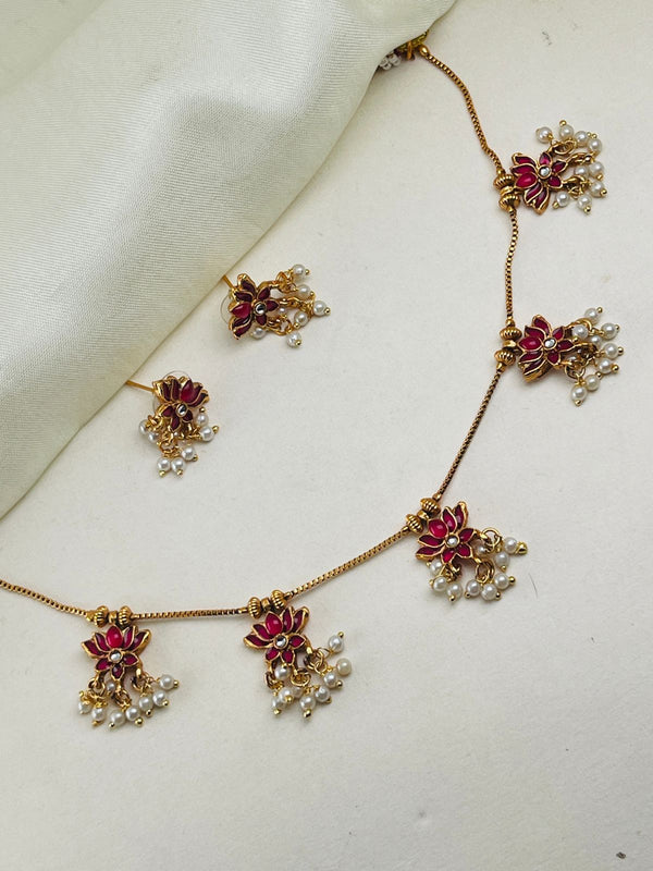 Ruby Lotus Kundan Necklace