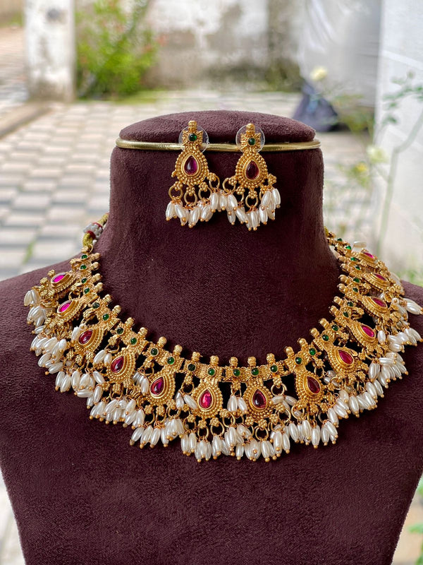 Ruby Rice Pearl Necklace