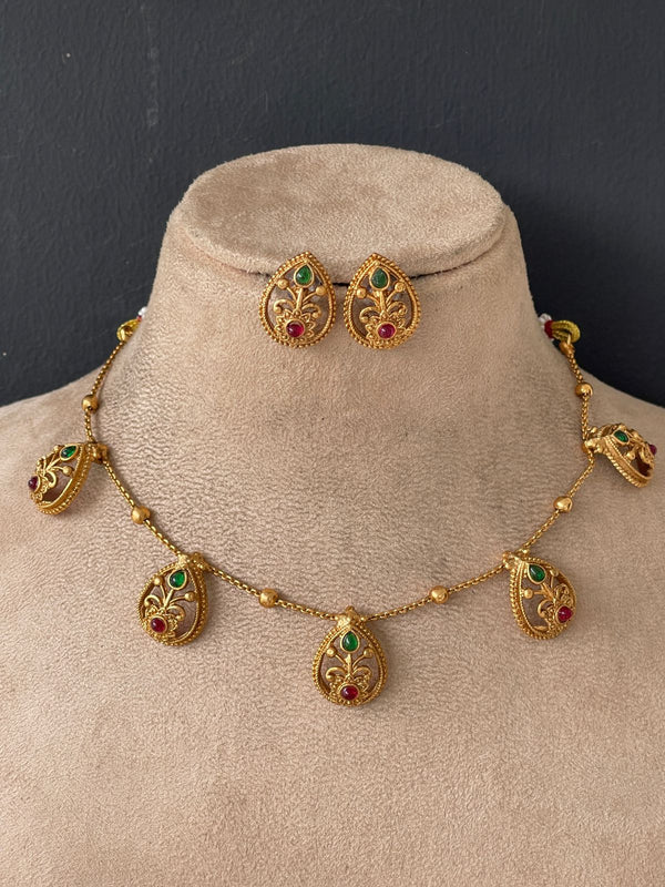 Ruby And Emerald  Leaf Chocker