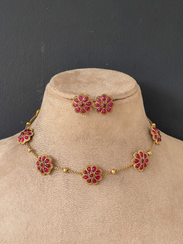 Ruby Flower Chain Chocker