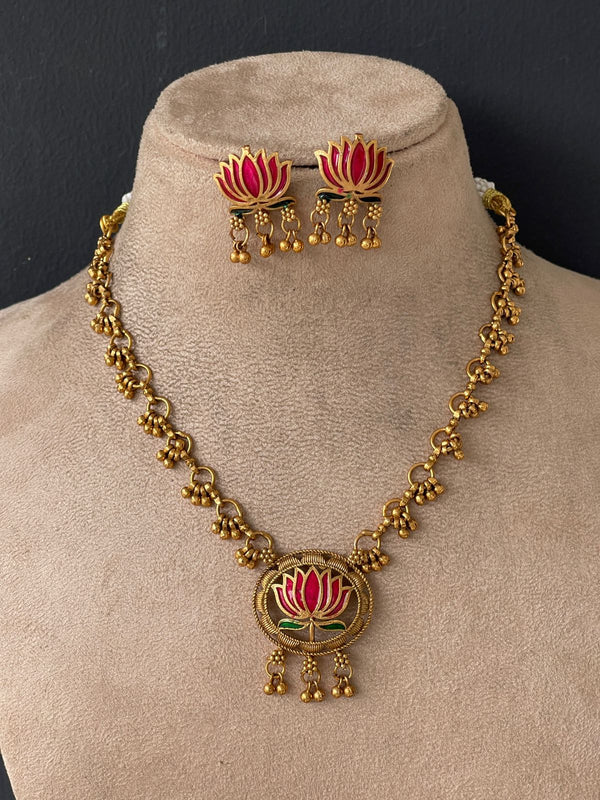 Rani Pink Lotus Gold Necklace