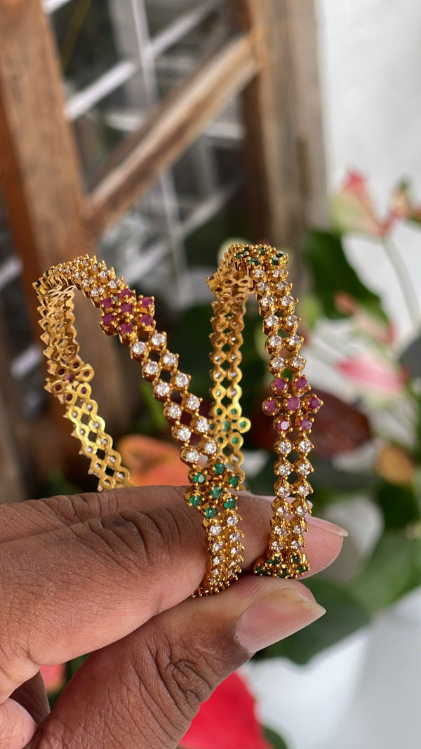 Premium Quality Diamond Ruby And Emerald Bangle