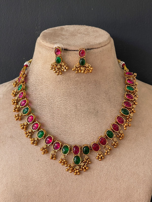Multi Stone  Kemp Gold Beeds Necklace