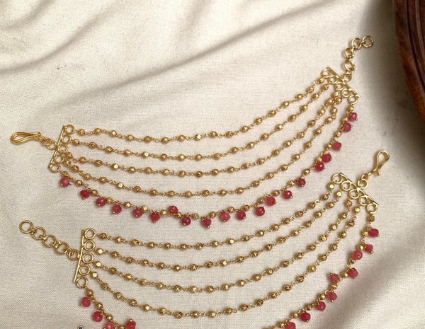 Premium Quality Ruby Green Beeds 5 Layer Ear Chain