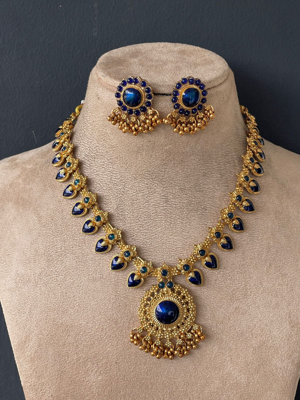 Blue Enamel Palakka Necklace