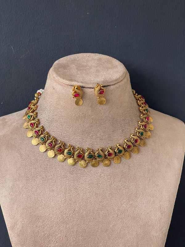 Multi Stone Gold Coin Peacock Chocker