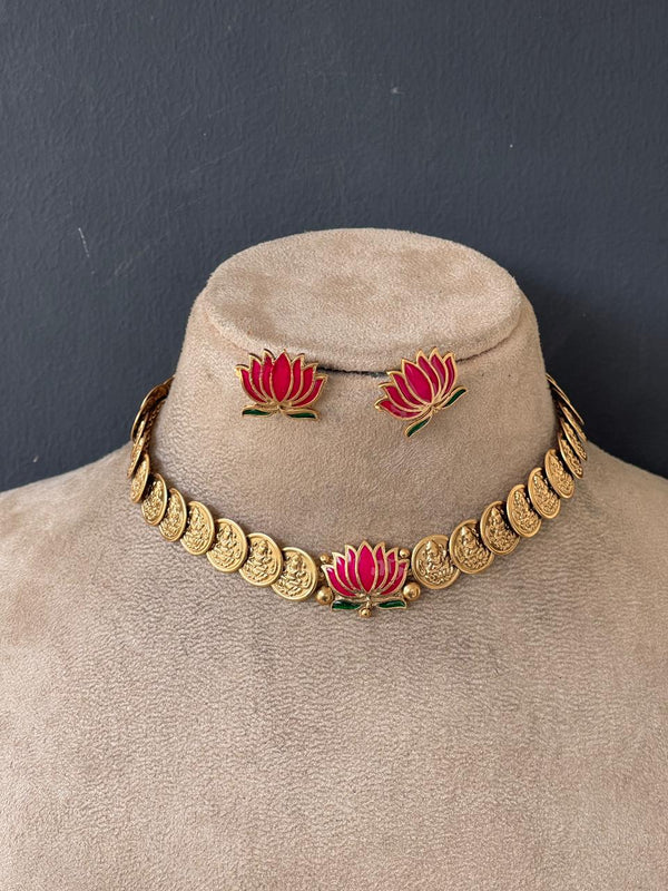 Rani Pink Lotus Coin Chocker