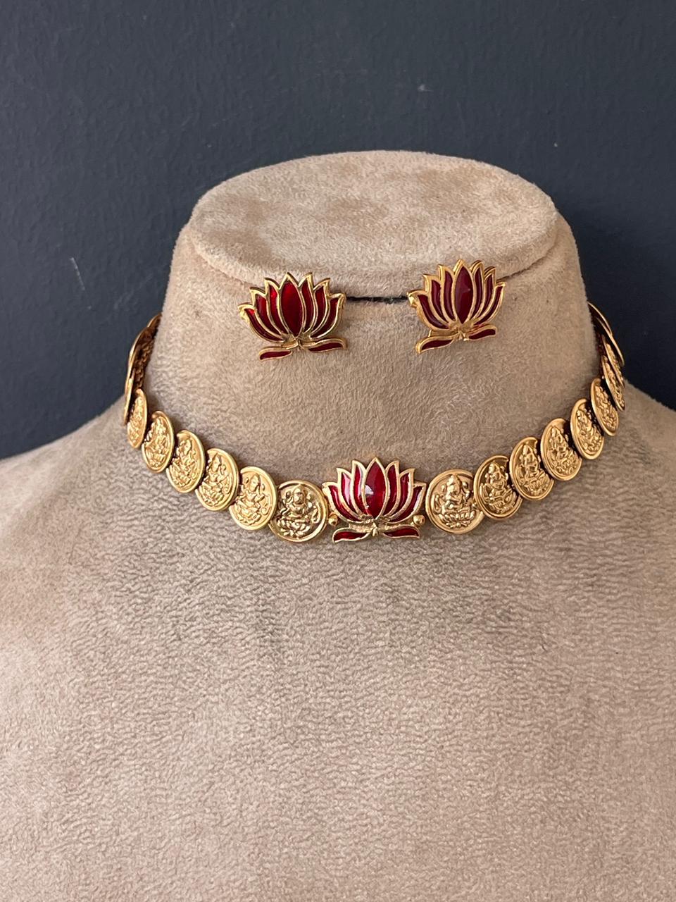 Ruby Lotus Coin Chocker – Mannat Jewelz