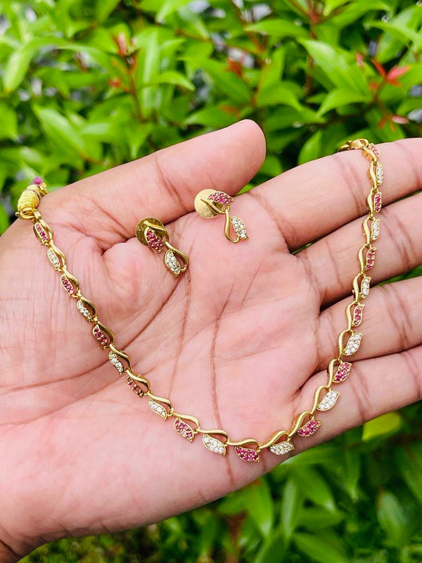 Diamond And Ruby Stone Statement Necklace