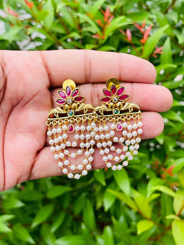 Ruby And White Pearl Earrings