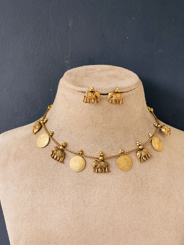 Gold Elephant And Coin Chocker