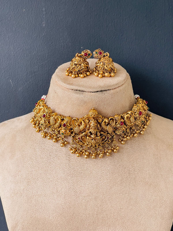 Ruby Gold Goddess Peacock Necklace