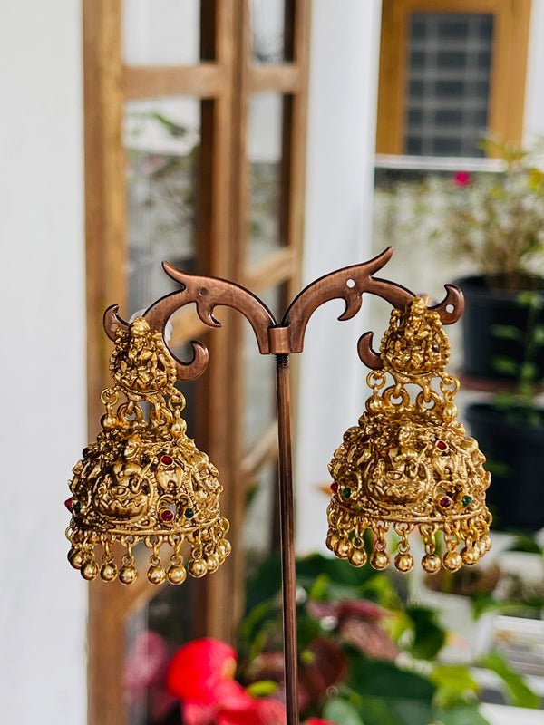 Multi Color Gold Goddess Jumkha With Gold Pearl