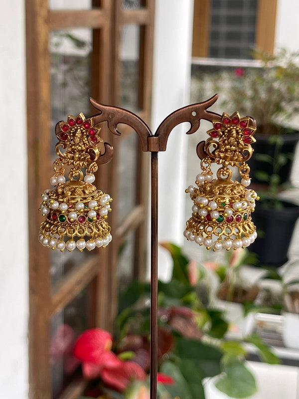 Multi Color Goddess Jumkha With White Pearl