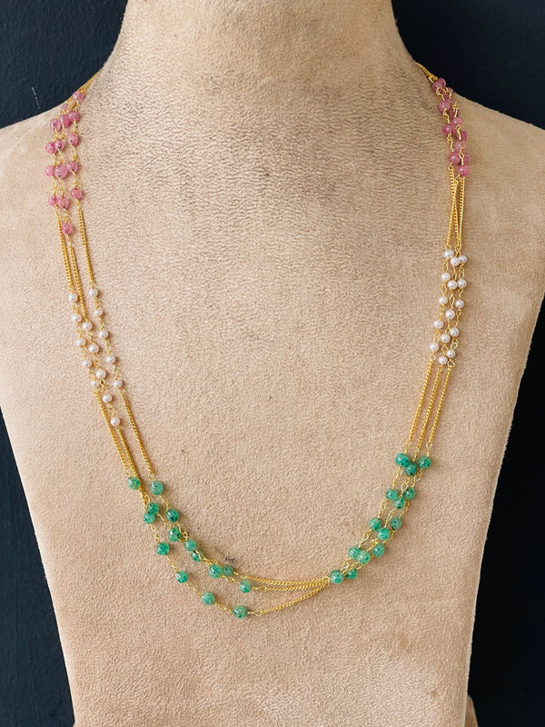 Multi Beads Gold Pearl Necklace