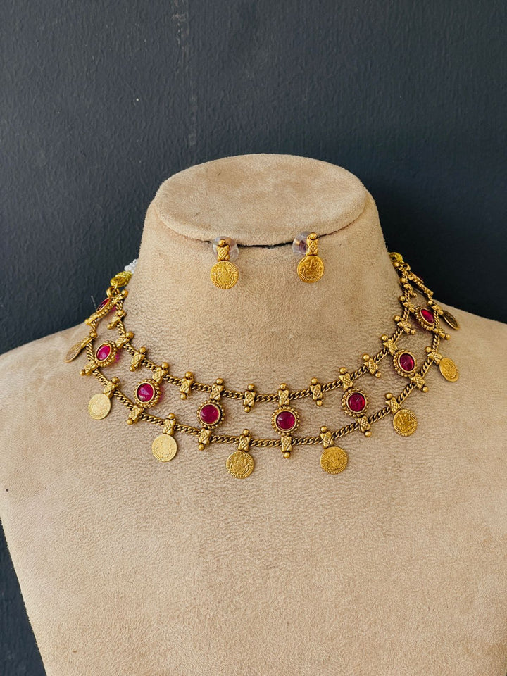 Ruby Stone Gold Coin Chocker – Mannat Jewelz