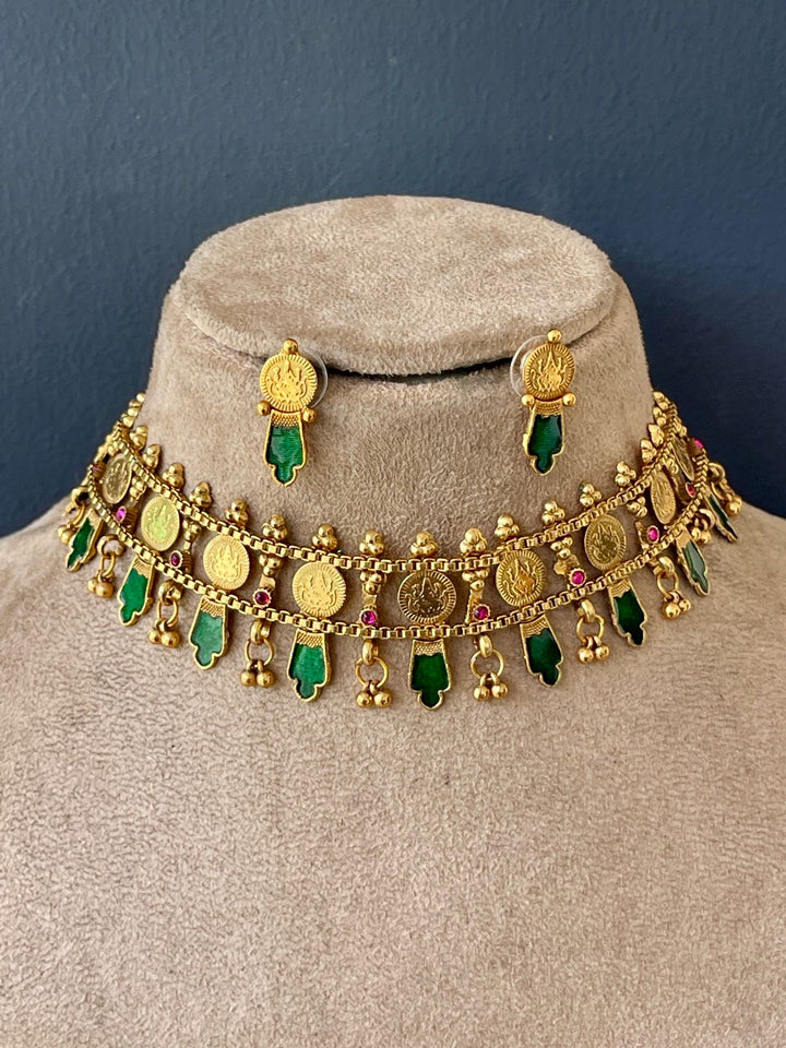 Emerald Palakka Coin Chocker – Mannat Jewelz